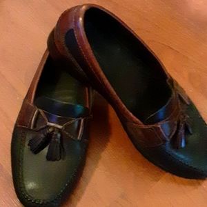 Foot Solutions black brown leather tassel loafers leather rubber soles 9.5 EUC …